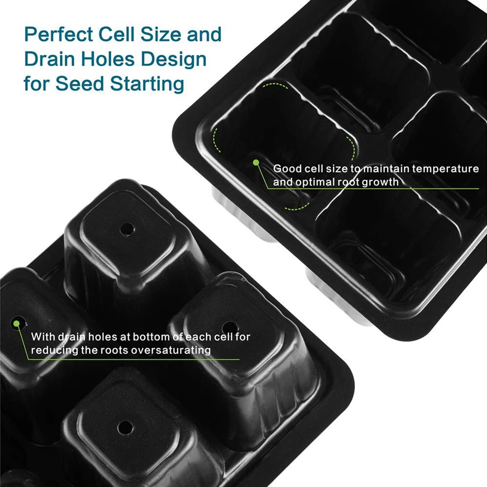 2PCS Seed Starter Trays 60 Large Cells Seedling Tray Plant Grow Kit with Lid and Base for Seed Germination （6/12-Cell Per Tray)