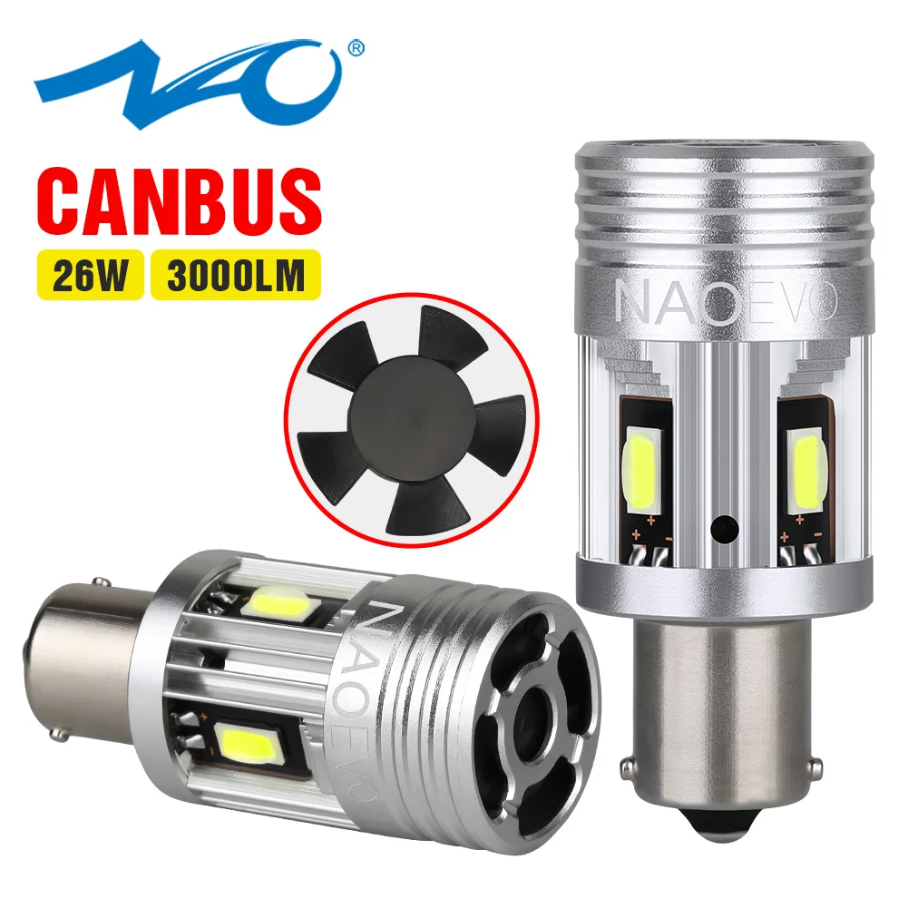 NAO P21W LED Canbus PY21W No Error 26W BA15S 1156 3000Lm BAU15S No hyper flash 12V Amber Turn Signal Lamp 7035 Chip Super Bright