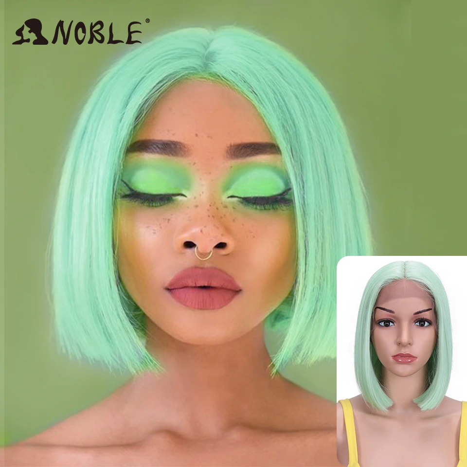 Noble Cosplay Synthetic Lace Wig Short Ombre Bob Wig Straight 10-12 Inch Green Wig Synthetic Wig Blonde Wigs For Black Women Wig