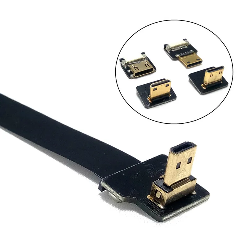 Down 90 Degree FPV Micro-HDMI Male to Mini-HDMI FPC Flexible Flat Cable fpv Flat Cable for GOPRO Multicopter Aerial Photography