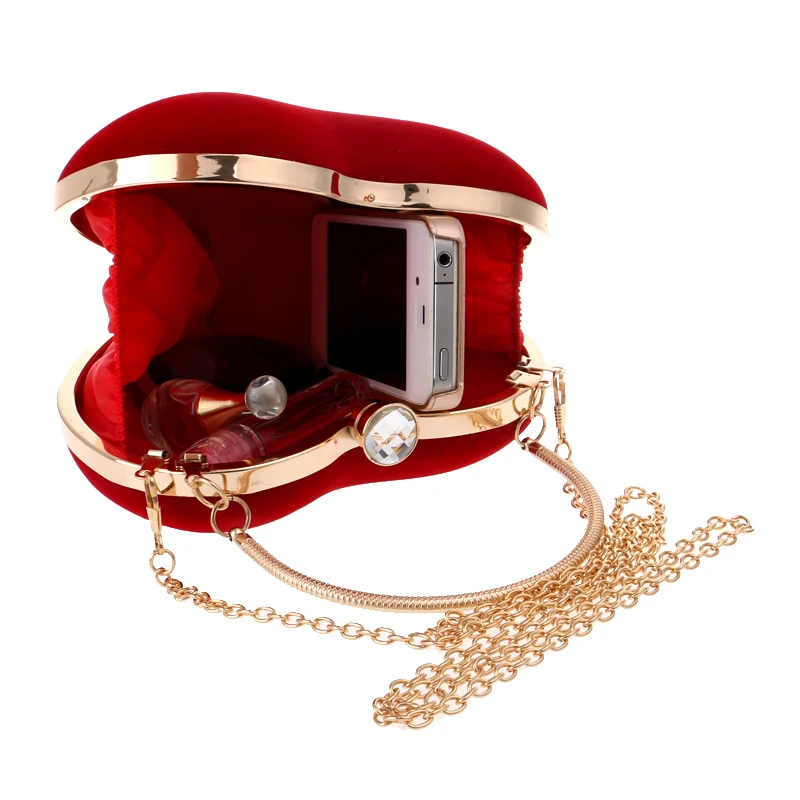 Pochette da donna con Design a cuore rosso piccoli diamanti borse da sera in velluto dorato borse da sposa per feste borsa per donna