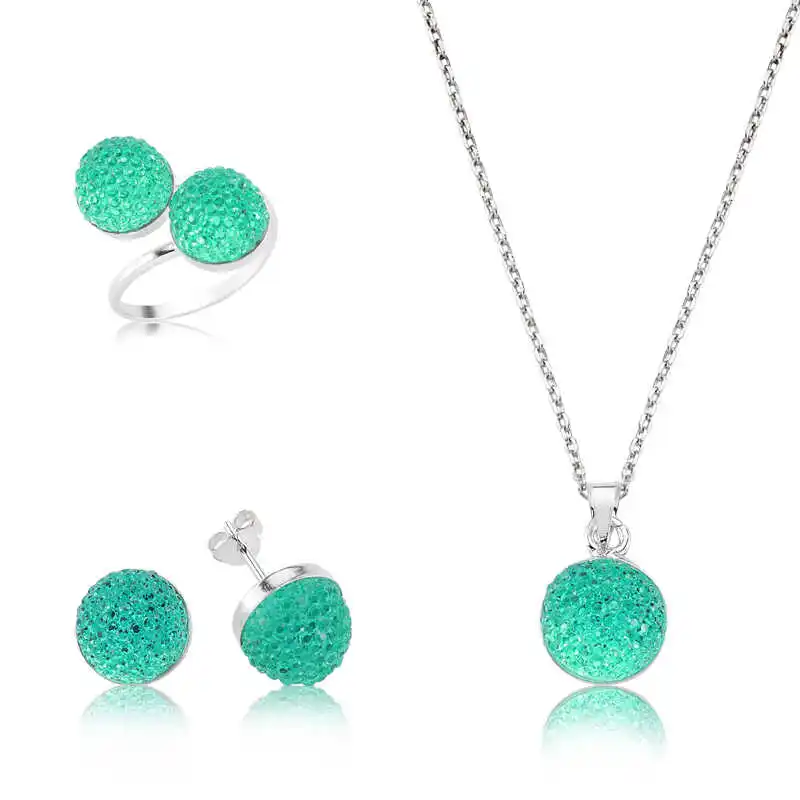 Silver Green Crystal Cubic Zirconia Women 'S Set