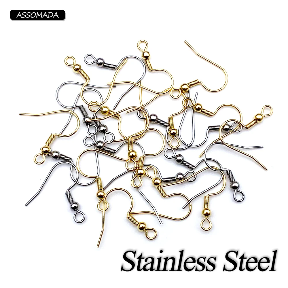 100pcs Stainless Steel Earring Hooks Hypoallergenic Earrings Clasps Fish Hook DIY Drop Earring Base Findings For Jewelry Making