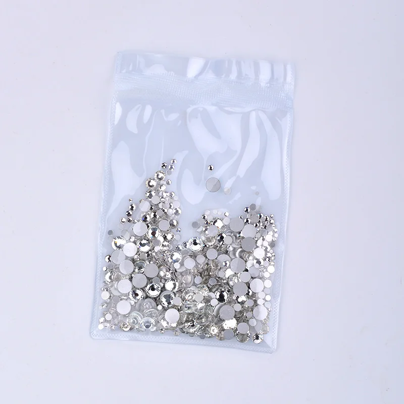 JUNAO SS6 8 10 12 16 20 Mix Size Clear White Glass Nail Rhinestone Flatback Nail Face Crystal Stones Round Scrapbook Strass