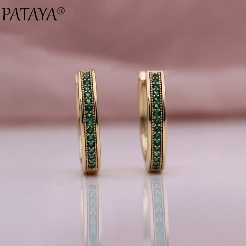 PATAYA New Colorful Natural Zircon Earrings 585 Rose Gold Color Round Circle Earrings Women Simple Wedding Fashion Jewelry