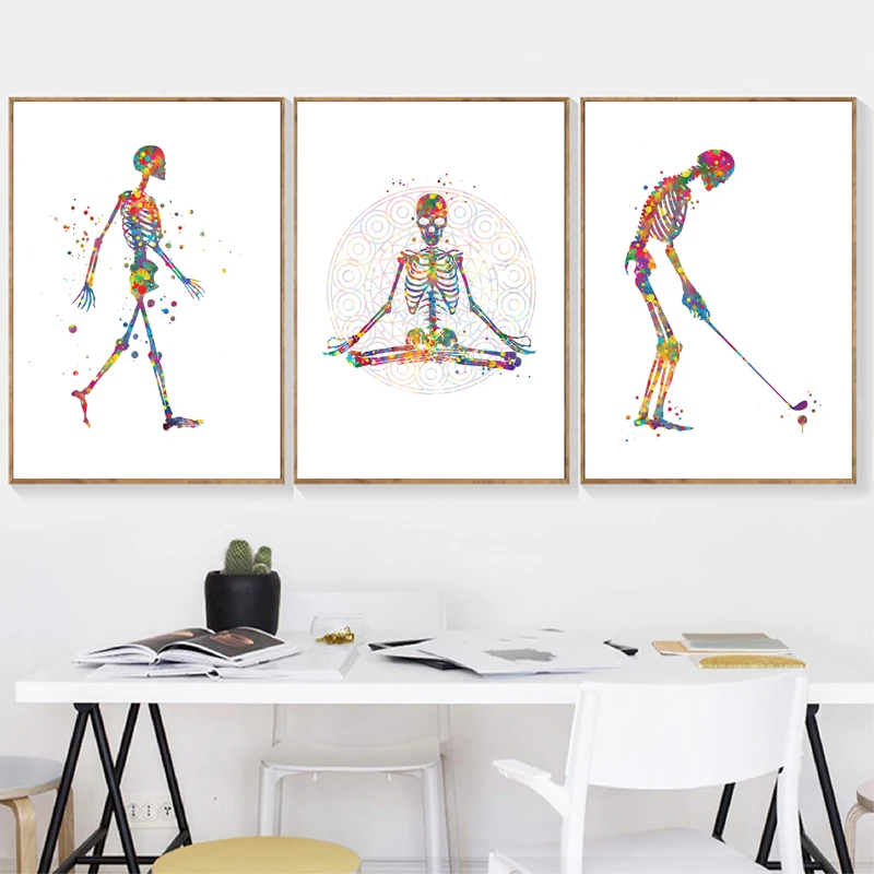 Human Anatomy Poster Moving Skeleton Silhouette Art Prints Skeletal Bones Medical Art Fitness Decor Canvas Painting Doctor Gift