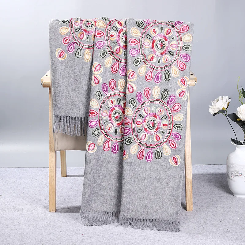 Imitation Cashmere Embroidery Shawls For Women Large Size Pashmina Warm Cape Scarf Autumn Spring Winter Scarves Bufanda