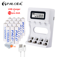 Intelligence 4 Slots LCD display battery Charger for AA / AAA Battery +  8pcs AAA 1100mah nimh rechargeable batteries