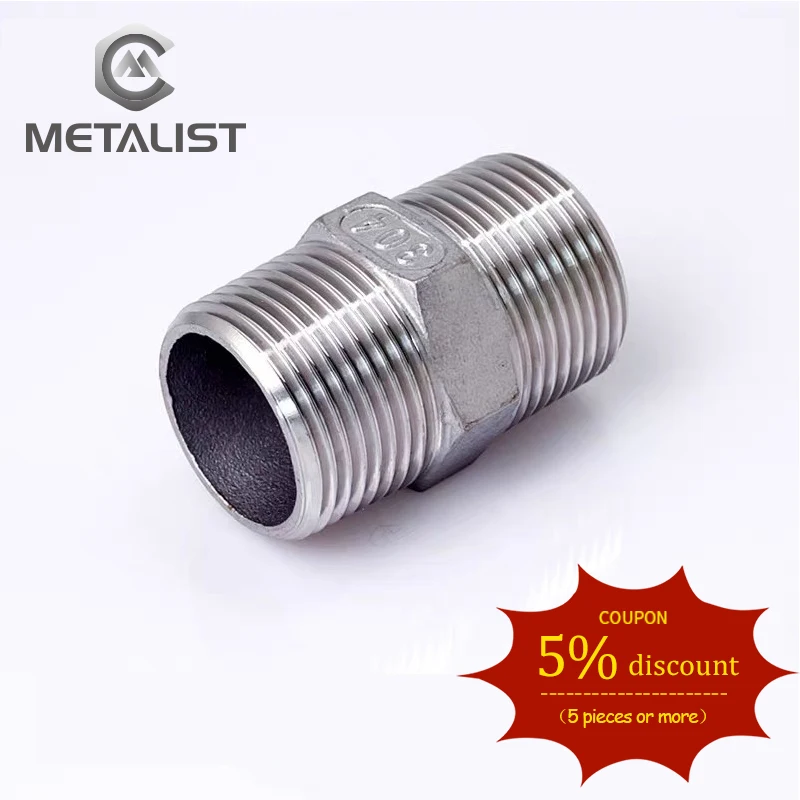 

METALIST 1-1/4"DN32 Hex Nipple Male*Male Thicken Walledpipe Stainless Steel SS304 Threaded Pipe Fittings 54mm Length