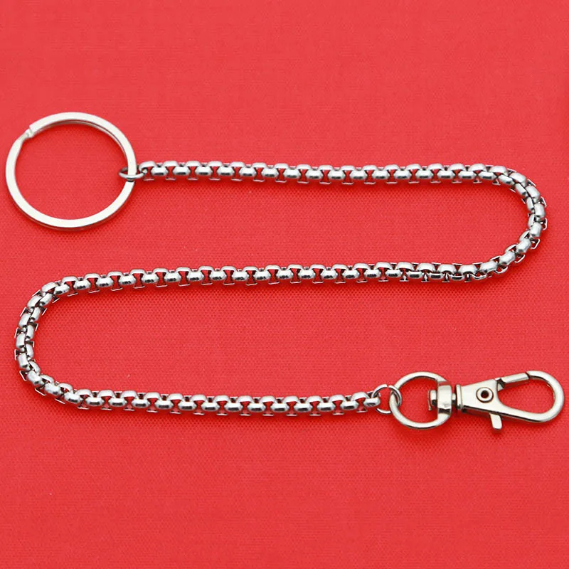 Long Metal Wallet Square Chain Leash Pant Jean Keychain Ring Clip Men\'s Hip Hop Stainless Steel Jewelry