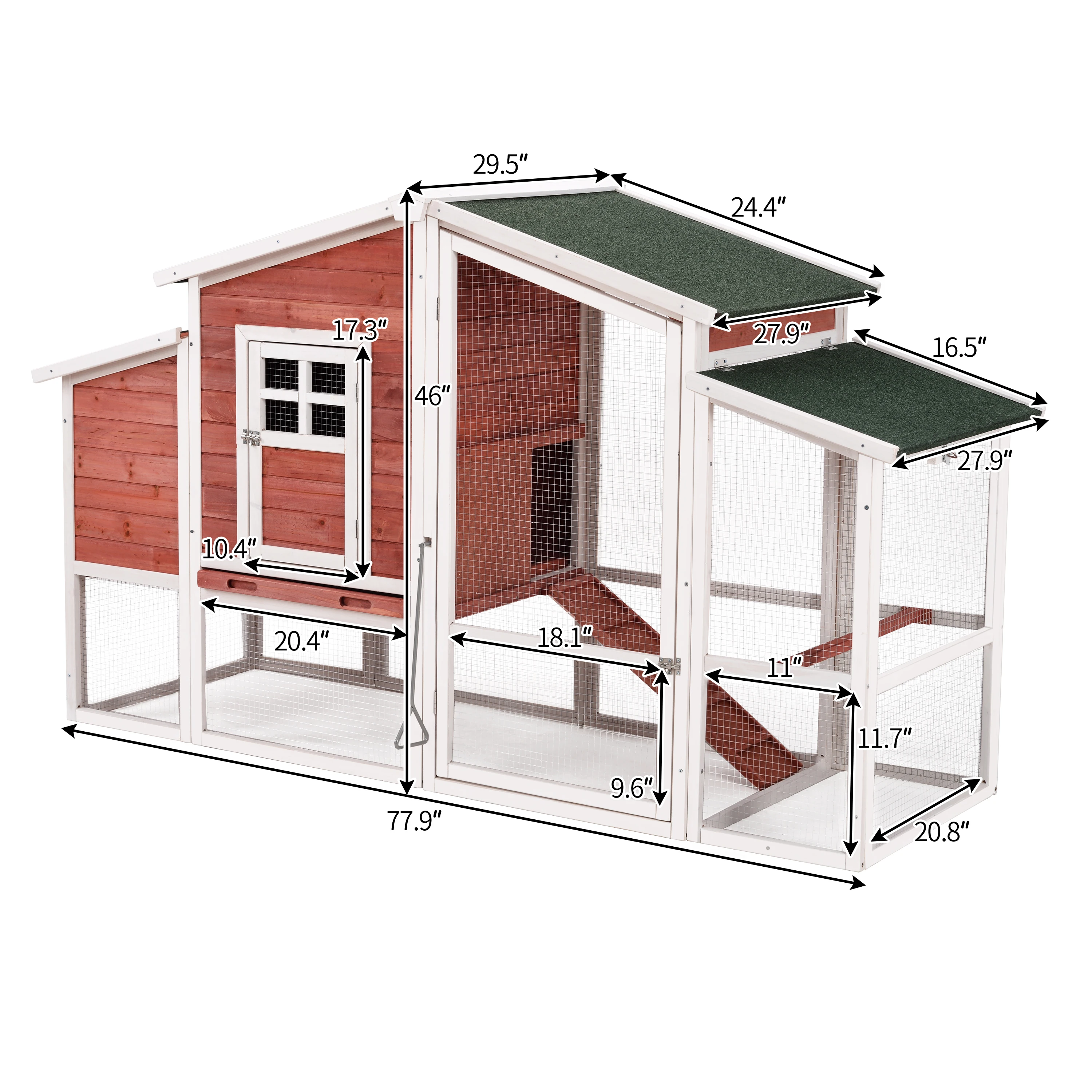 78x30x46Inch Chicken Coop Rabbit House Wooden Small Animal Cage Bunny Hutch with Egg Collector&Ramp&Tray Red White[US-Depot]