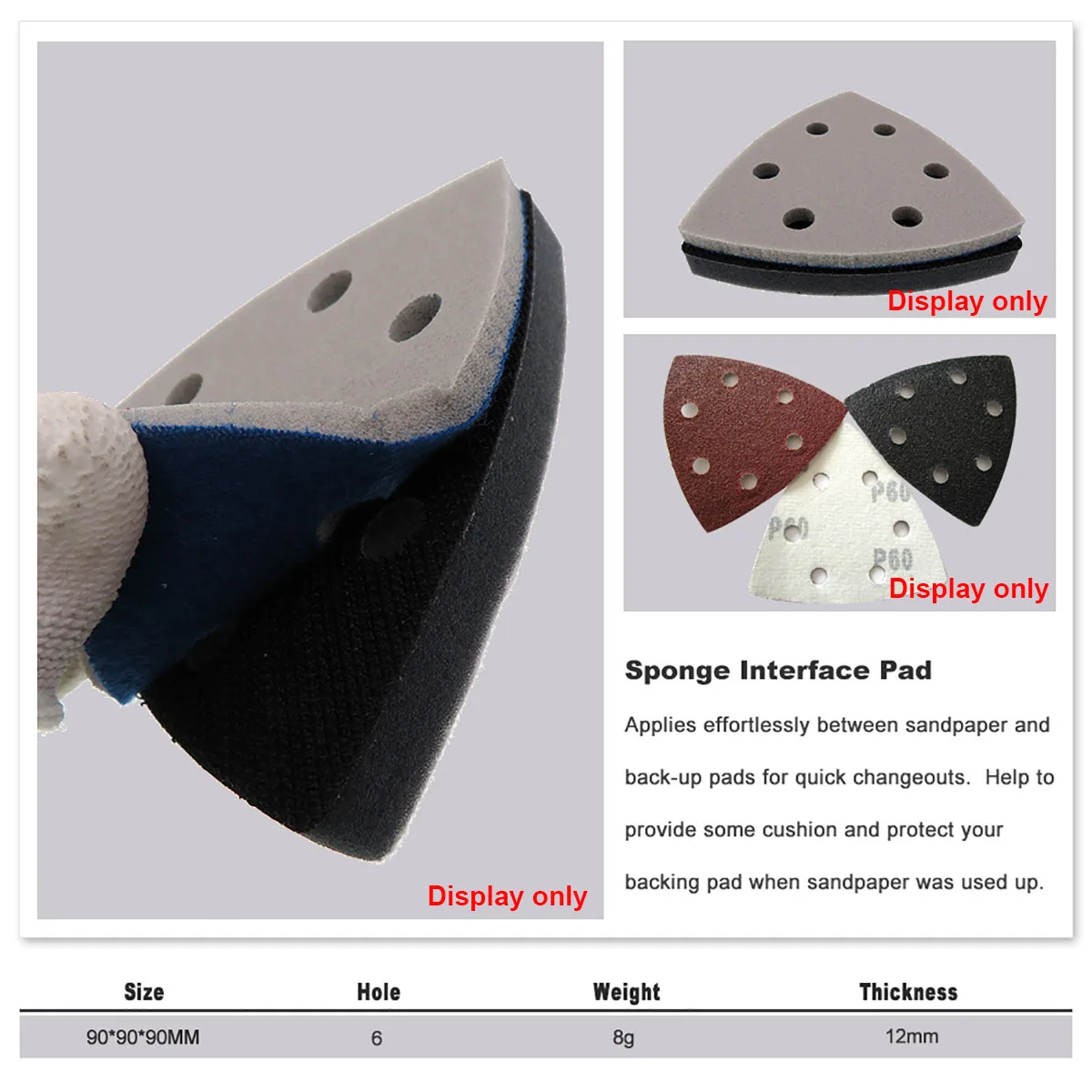 Almohadilla de interfaz suave de 90x90x90mm, discos de lijado de gancho y bucle de 6 agujeros, almohadilla de cojín para respaldo de lijadora, accesorios de herramientas abrasivas