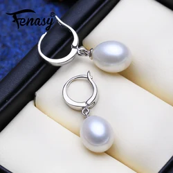 FENASY Natural Freshwater Pearl Earrings For Women Fashion Party CZ Silver Color Female Drop Earrings Fine Jewelry