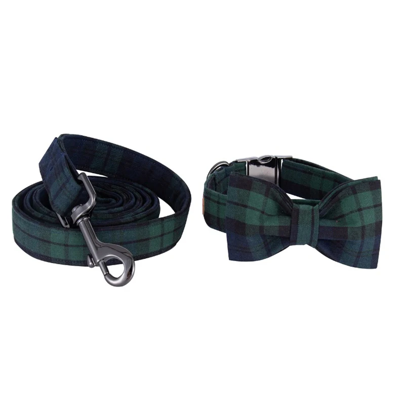 Unique Style Paws Christmas Plaid Durable Collar with Bow Seprately  Pet Collar