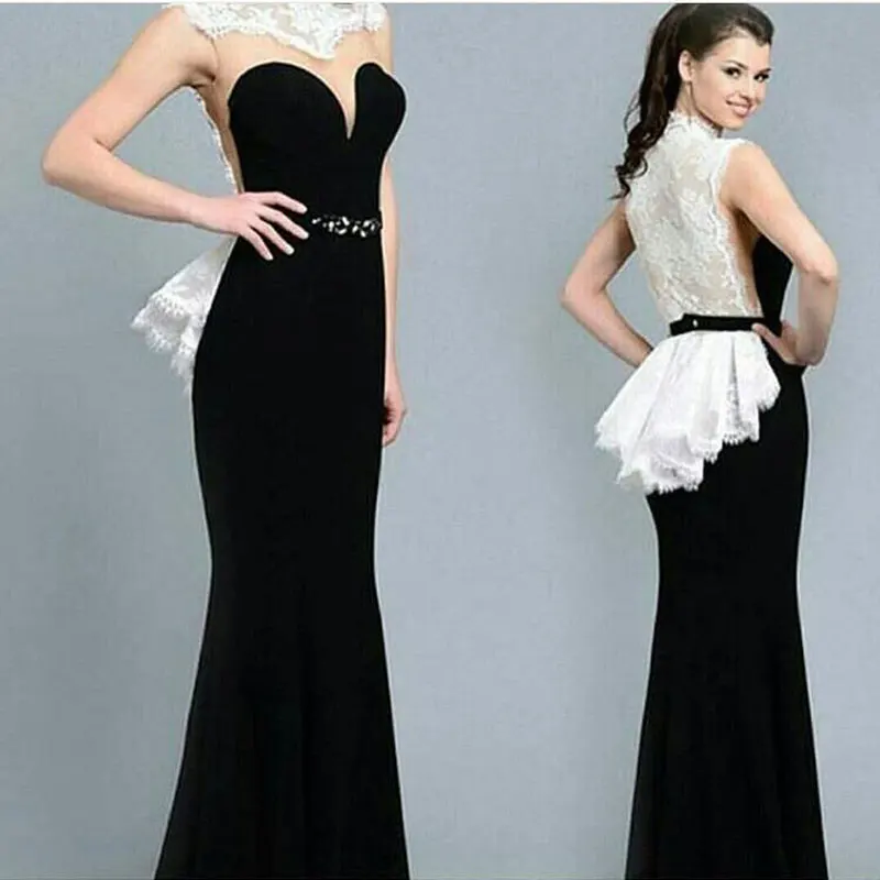 High Neck Sleeveless White lace Black Evening prom gown 2018 With Sashes sexy Off The Shoulder mother of the bride dresses