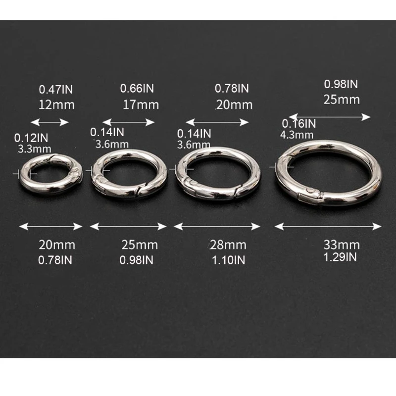 10Pcs Metal Purse Buckles 20/25/28/33mm Spring O Ring Round Carabiner Snap Hook Spring Keyring Clasp DIY Jewelry Bag Accessories