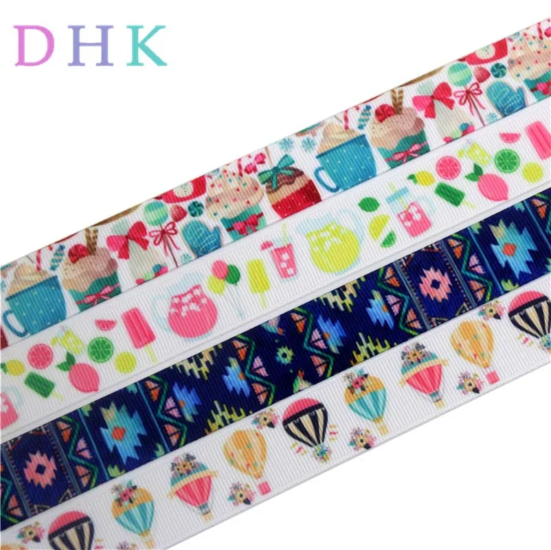 DHK 50yards Aztec Balloon Drink Printed Grosgrain Ribbon Accessory Hairbow Headwear Decoration Wholesale Craft S1016