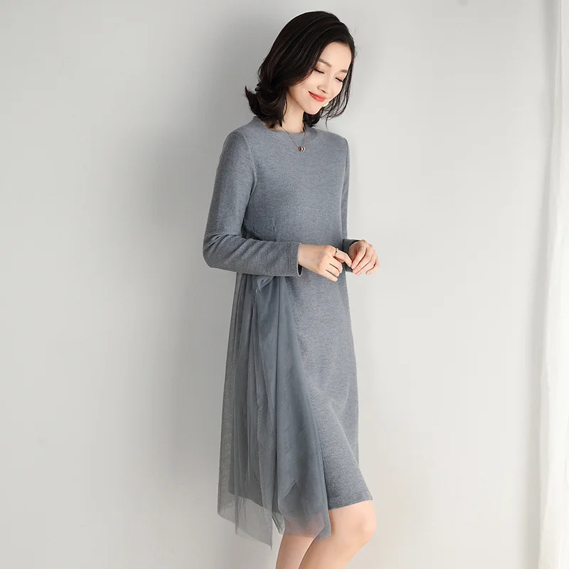 2020 New Autumn Sweater Dress Lady Wool Sweater Fashion Design Round-Neck Sweaters Dress Pullovers Free Shipping