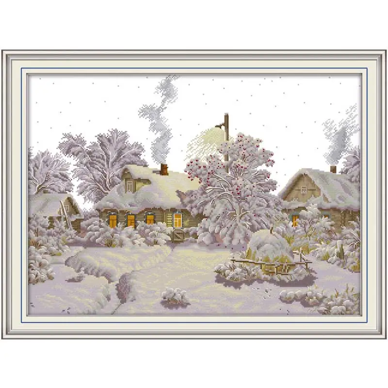 Winter Village Patterns Counted 11CT 14CT Scenery Cross Stitch Set DIY Chinese Cross-stitch Kit Embroidery Needlework Home Decor