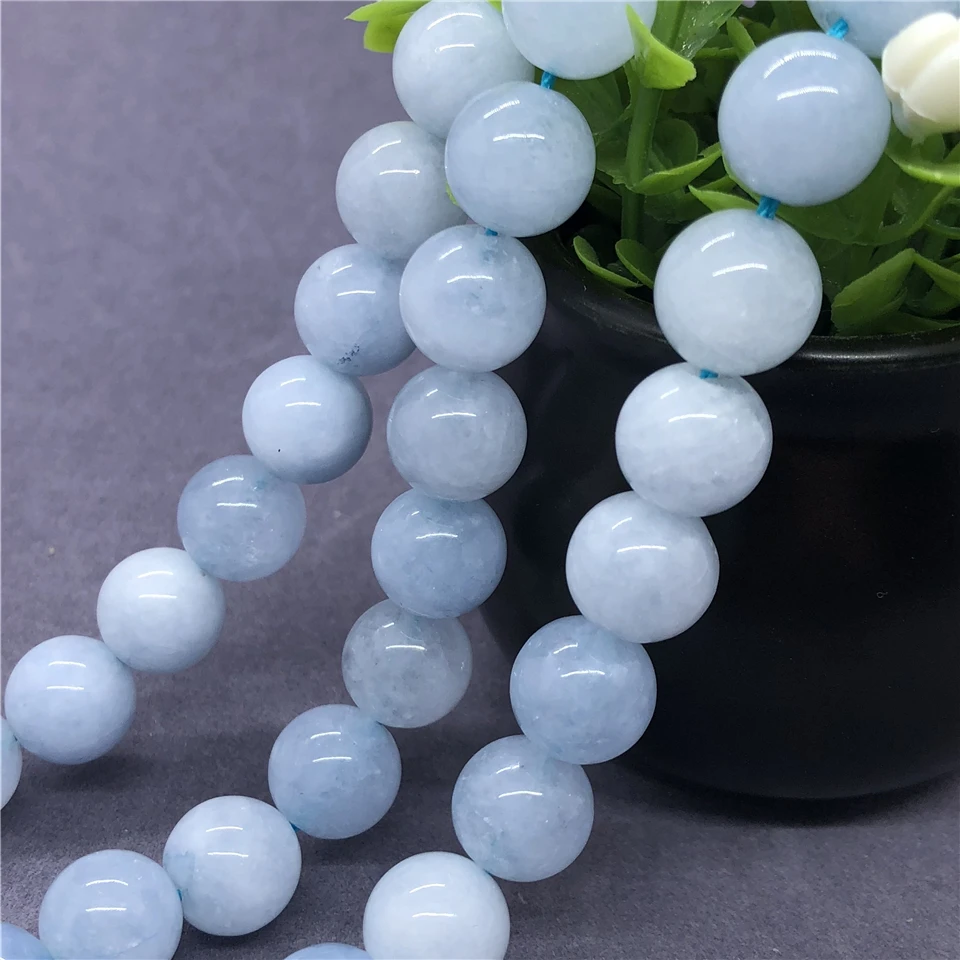 AAA Aquamarine Beads 4-12mm Round Natural Loose Stone Bead Bracelet Diy Necklace