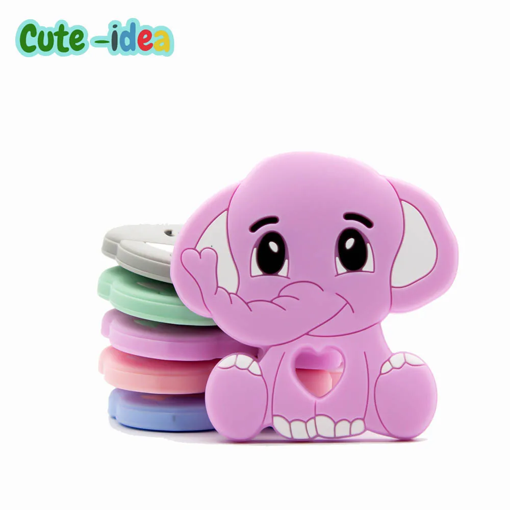 Cute-idea 1pc Elephant Teether Cartoon Animal Baby Teethers Food Grade Silicone Beads Baby Products Chewable Pacifier Toys DIY