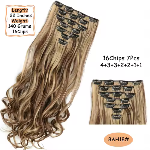 NICESY 16Clips Synthetic 24Inch Long Curly Hair Hairpiece Heat Resistant Hair Extension Clips In Ombre Black Brown Blond Women - Image 28
