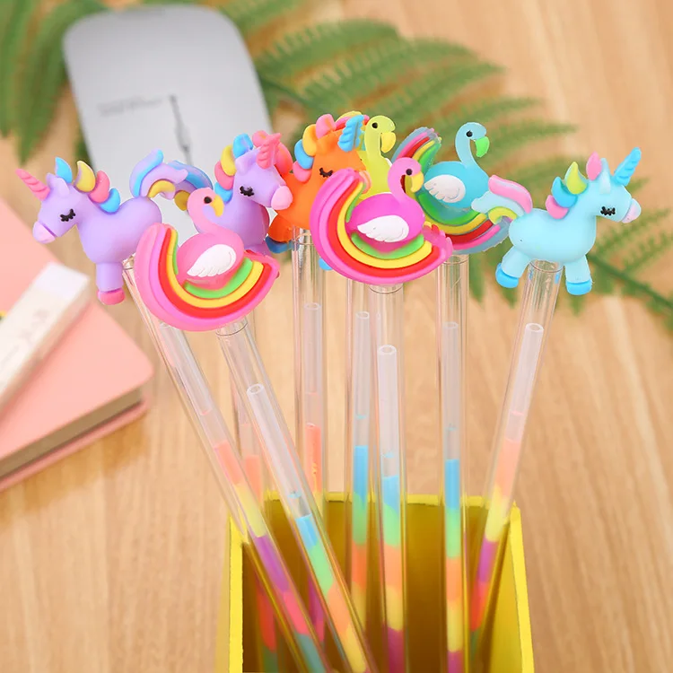 24 pcs Cute student color gel pen creative DIY highlights cartoon swan pony 6 color highlighter wholesale canetas atacado