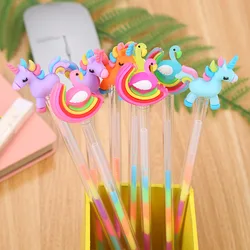 24 pcs Cute student color gel pen creative DIY highlights cartoon swan pony 6 color highlighter wholesale canetas atacado