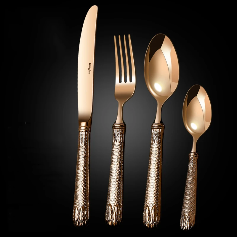 

Stainless Steel Dinnerware Set Nordic Luxury Fork Spoon Knife Set Kitchen Utensils Set Dinnerware Set Vaisselle Kichen Items BC