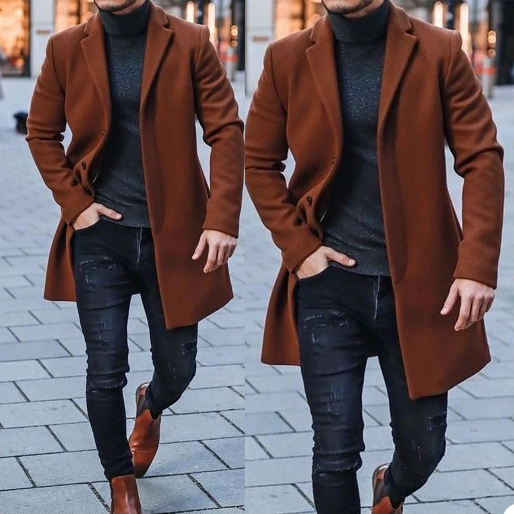 

Long Overcoat Streetwear Woolen Men's Thick Plus Double-Breasted Solid Coat Casual Winter Fashion Warm Jacket