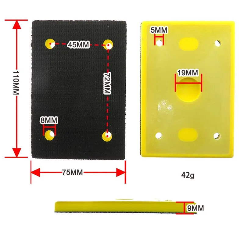 샌딩 패드 4 개 손톱 75x110MM 백업 후크 및 루프, 전기 궤도 샌더용 샌더 백킹 플레이트