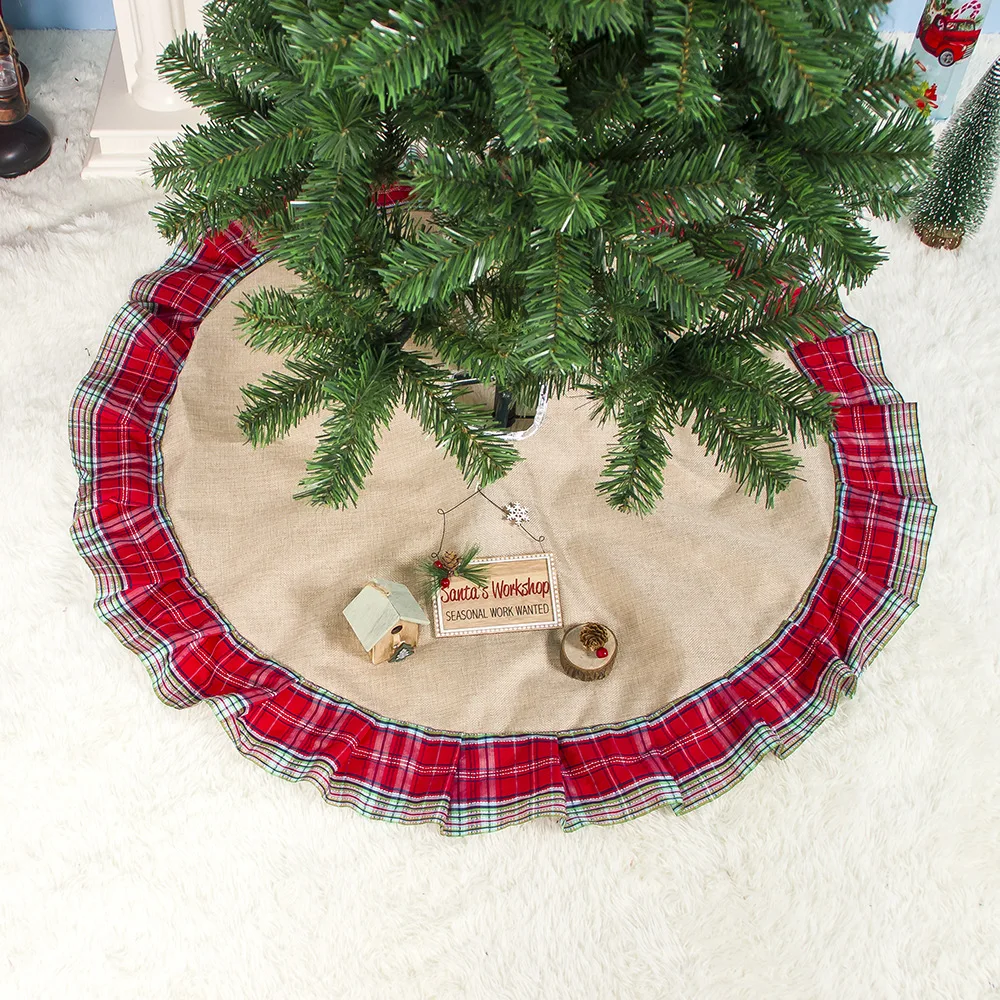 2020 New Year Christmas Decorations for Home Christmas Tree Decorations Buffalo Plaid Christmas Tree Skirt 100cm