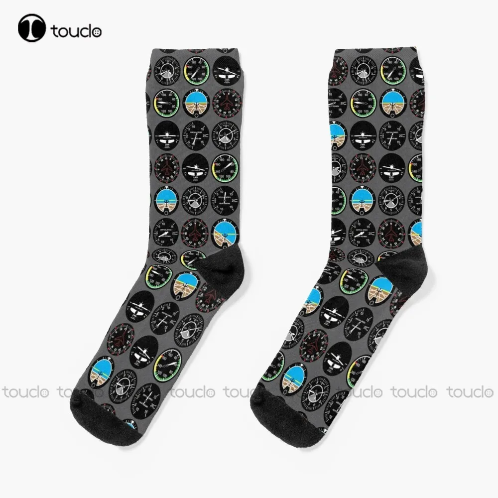 Flight Instruments Aviation Aircraft Pilot Flight Flying Airplane Socks Running Socks Personalized Custom 360° Digital Print