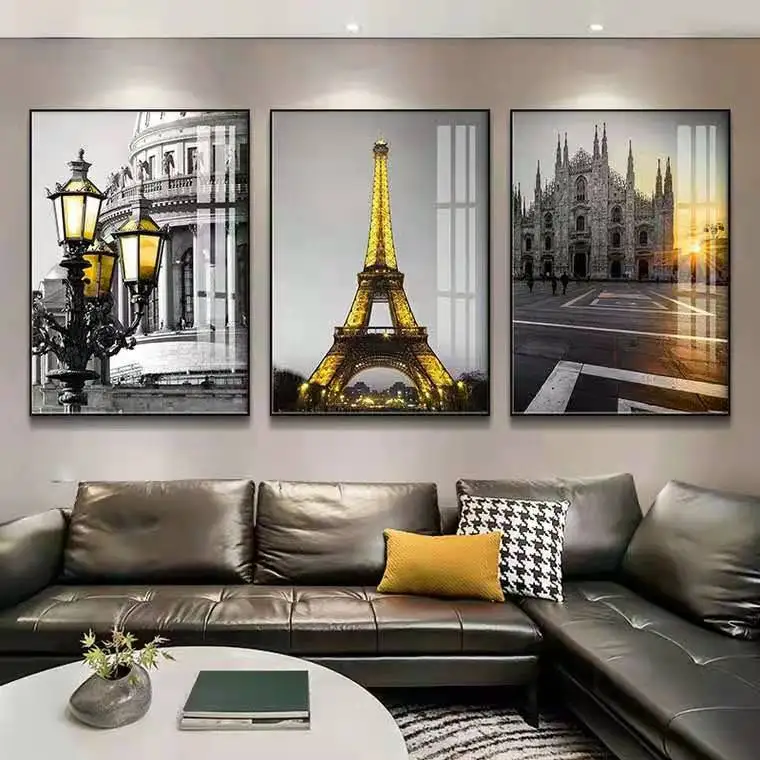 Nordic Decorative Painting Living Room Sofa Mural Modern Simple Black And White Gray Light Luxury Oil Painting Eiffel Tower