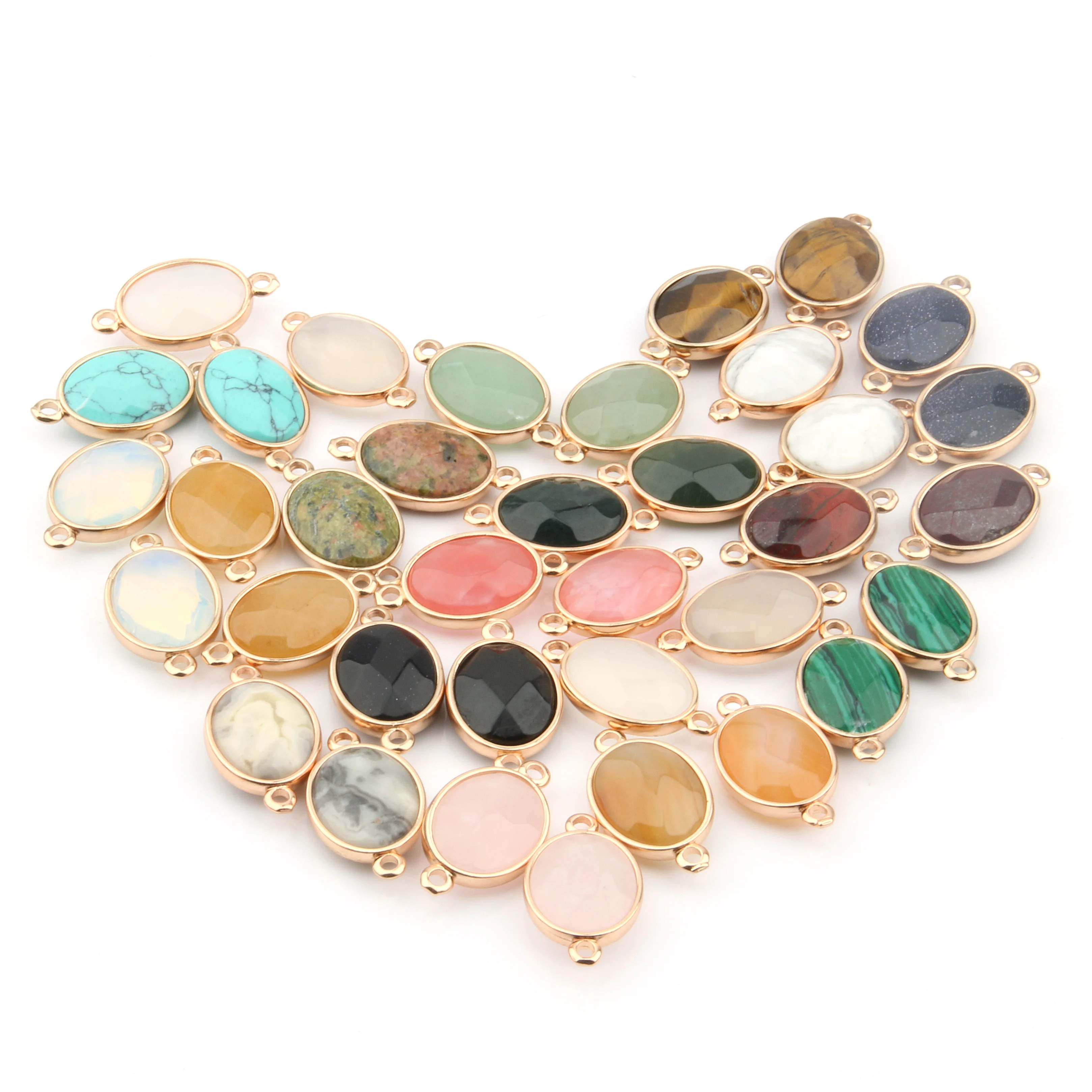 Natural Stone Elliptical Shape Quartz Crystal Pendant Agates Faceted Connector Charms For DIY Necklace Jewelry Making Gift 1Pcs