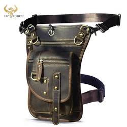 Men's Crazy Horse Leather Design Messenger Bag, Cinto de Viagem, Fanny Waist Pack, Drop Leg Bag, Tablet Pouch, Small Fashion, 2141