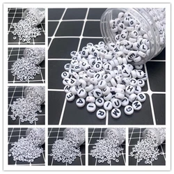 New 100pcs 7x4mm White Acrylic Alphabet / Letter Round Beads For Jewelry Making Diy Handmade Bracelet Necklace