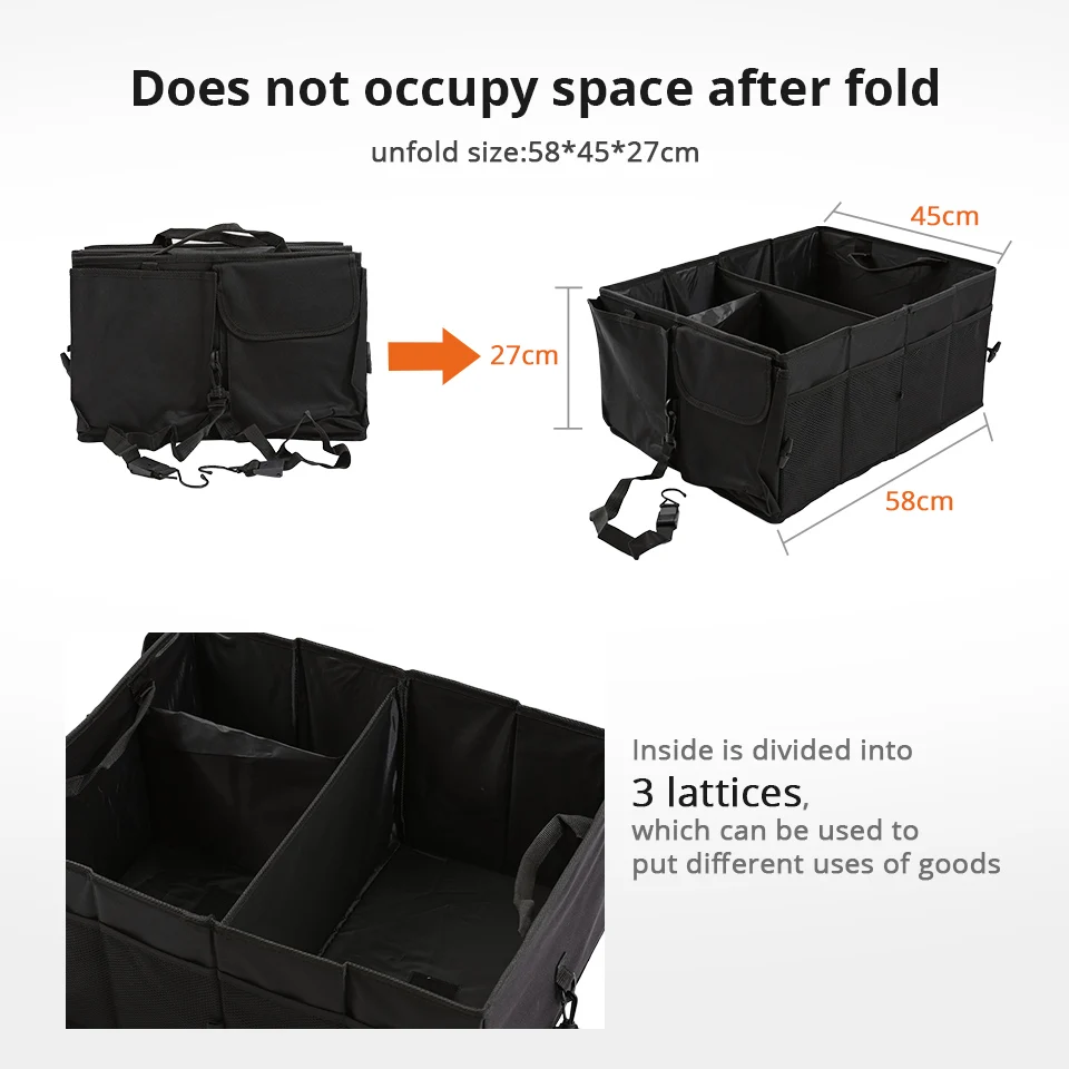 Car Trunk Storage Box Foldable Seat Back Container Bag Auto Oxford Cloth Organizer Universal Multi-use for Tools with Fixed Belt