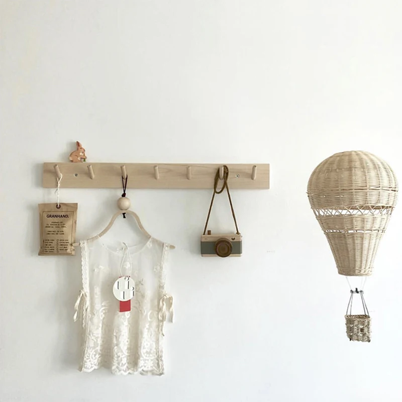 Handmade Kids Room Decoration Nordic Style Children Bedroom Kindergarten Rattan Weaven Hot Air Balloon Craft Wall Hanging Decor