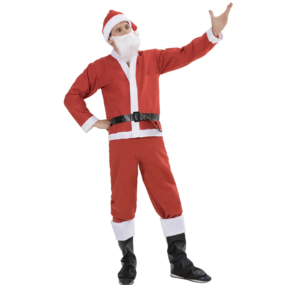 Men’s Santa Claus Cosplay Costume Cheap Non-woven Christmas New Year Suits for Adult