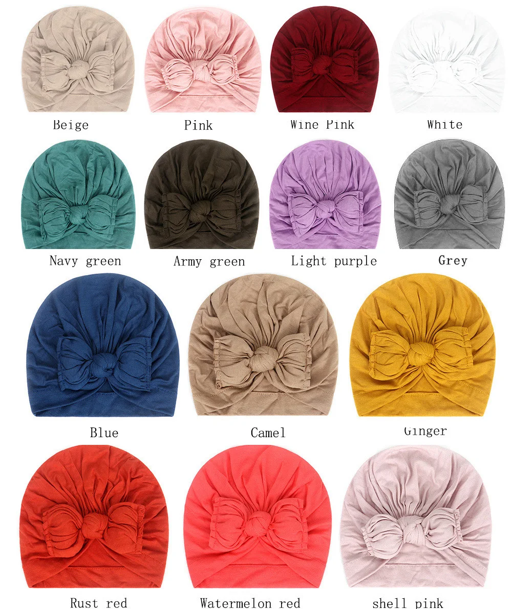 Turbante con lazo para bebé, gorro de algodón con nudo superior, regalo para Baby Shower, 14 unids/lote