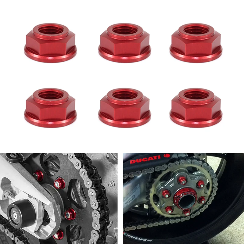 

For Ducati 748 749 848 916 996 998 999 600SS 750SS 900SS M10*1.25 6 Pcs Rear Sprocket Wheel Axle Nuts CNC Aluminum T6-7075