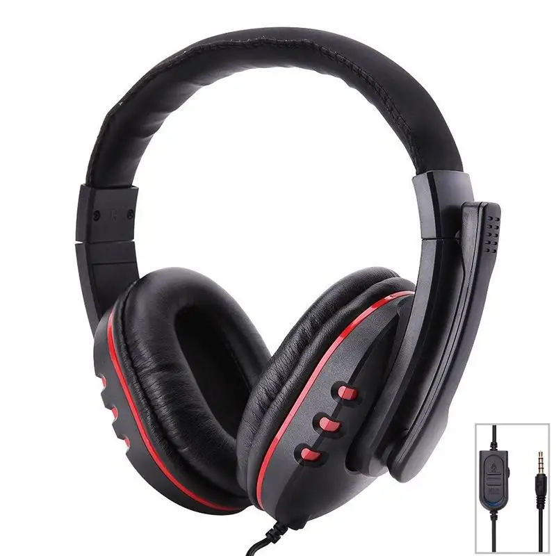 Stereo 3.5mm Wired Headphones with Microphone Adjustable Over Ear Gaming Headsets Earphones Low Bass Stereo for PC PS4 Line Type