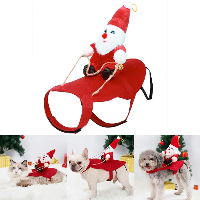 Dog Christmas Toy Pet Clothes Santa Claus Riding A Deer Jacket Coat Pet Christmas Apparel Costumes for Small Large Dog Outfit