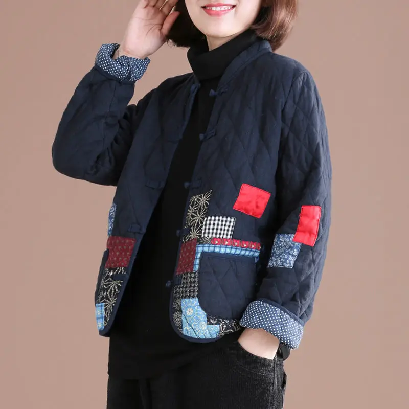 

Aransue Short Coat New National Style Woman Jacket Veste Femme 2020 Patch Design Retro Outwear