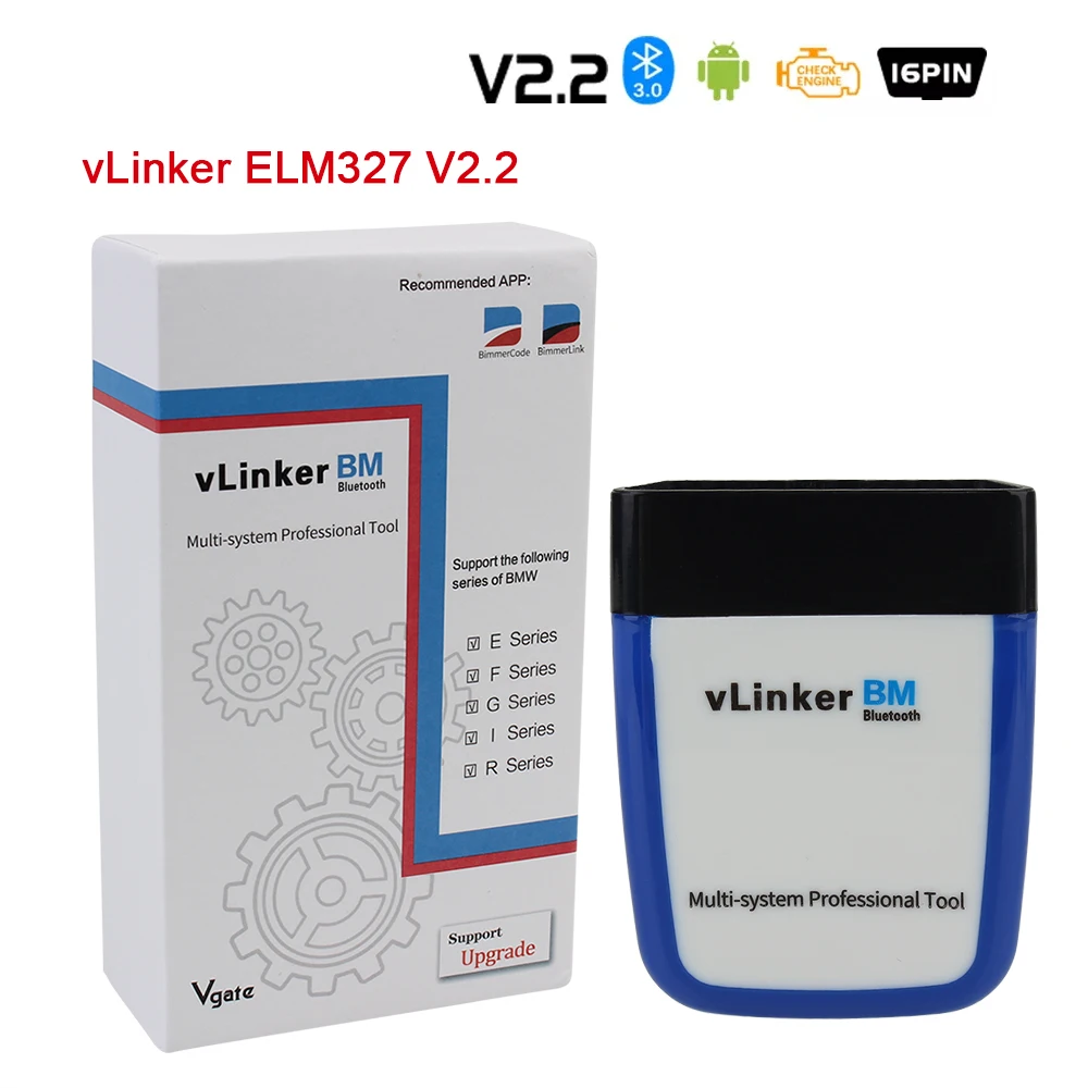 

VLinker BM For BMW Bimmercode Bluetooth 3.0 Car Diagnostic Tool ELM327 V2.2 Code Reader OBD2 Scanner