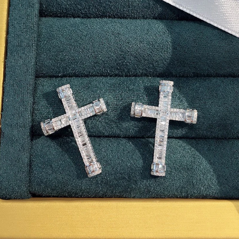 Aazuo Fine Jewelry 100% Real 18K White Gold Real Ladder side Diamonds 0.55ct Cross Pendent NO Chain gifted for Women Party Au750