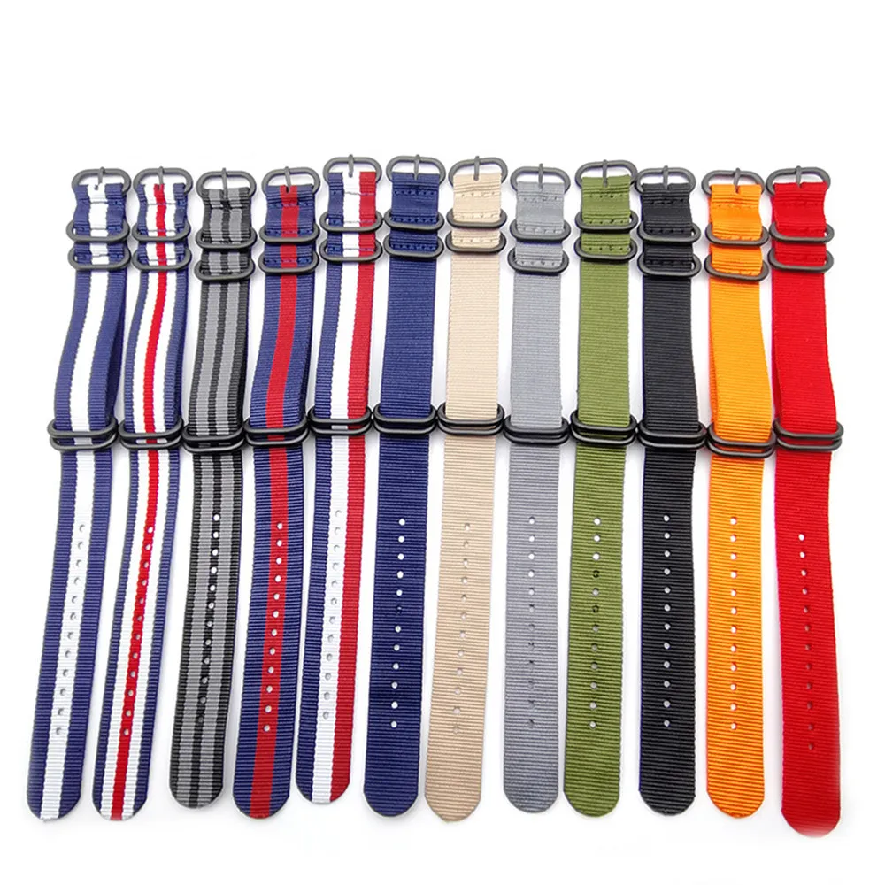 Nylon Nato Watch Strap WatchBand Stainless Steel 5 Rings Buckle Woven Fabric Watchband Belt 18mm 20mm 22mm 24mm