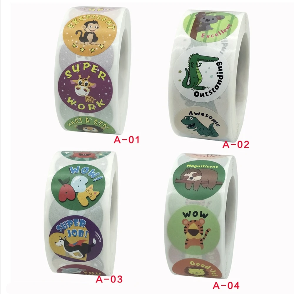 500 Pcs Reward Stickers Motivational Stickers Roll for Kids for School Reward Students Teachers Cute Animals Stickers Labels