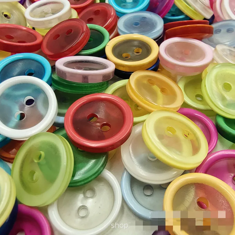 100 Pcs 12.5mm Transparent Buttons Mix Color Plastic Buttons Children\'s Apparel Supplies Sewing Accessories DIY With Two Holes